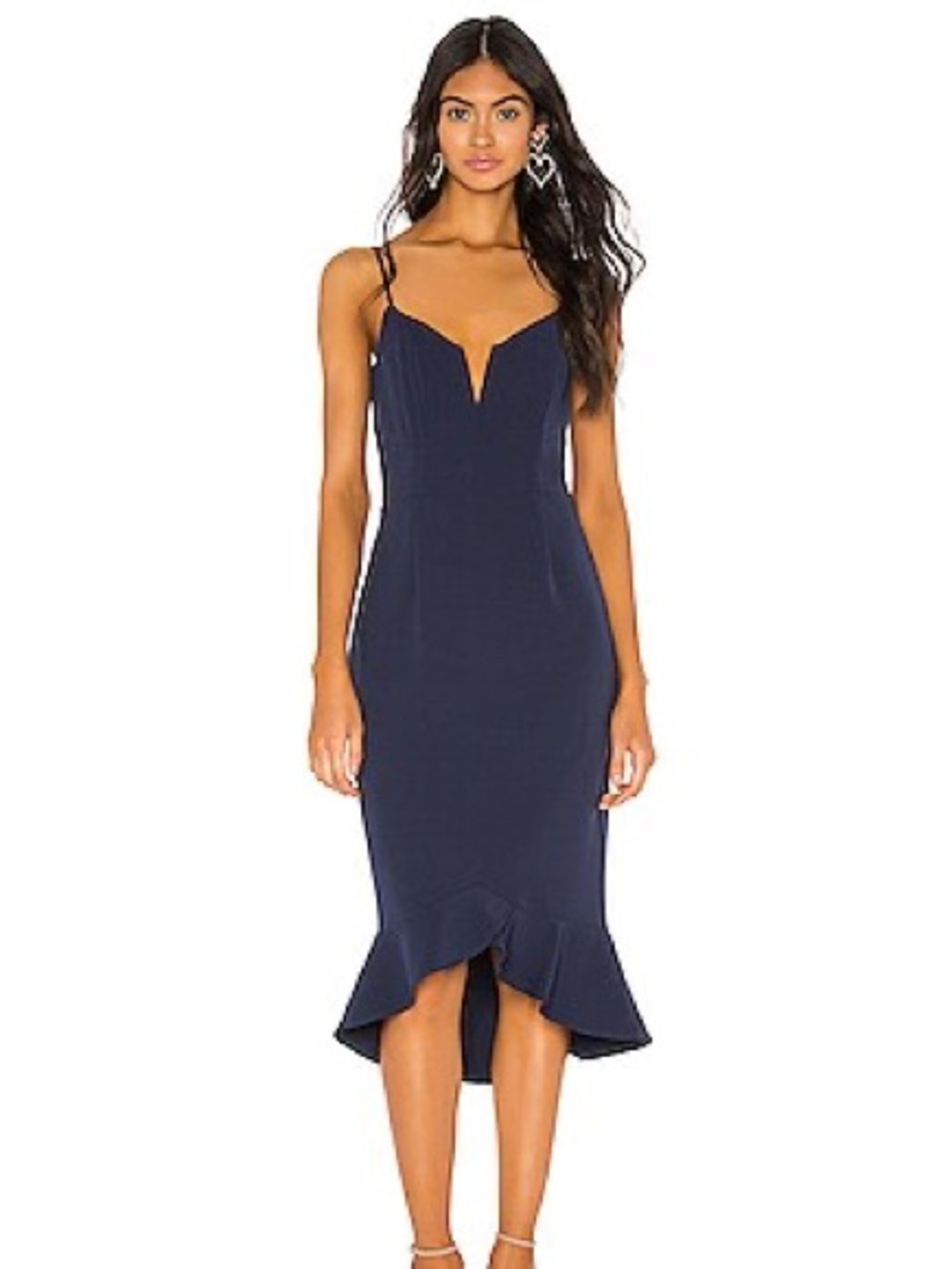 REVOLVE Bardot Black Kristien Midi peplum Dress with Ruffle Hem| size 6